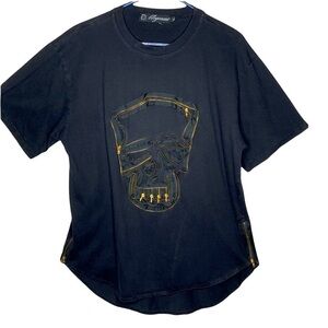 Argonaut Gold Metal Zipper Skull Design Black Cotton Short Sleeve T Shirt XL